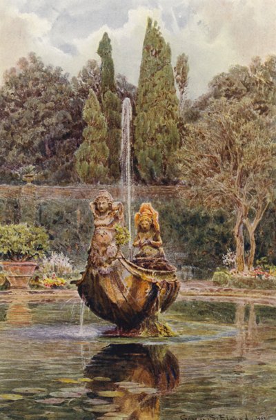 Jardins italianos: Villa Aldobrandini, Fonte no Parterre (litografia a cores) de George Samuel Elgood