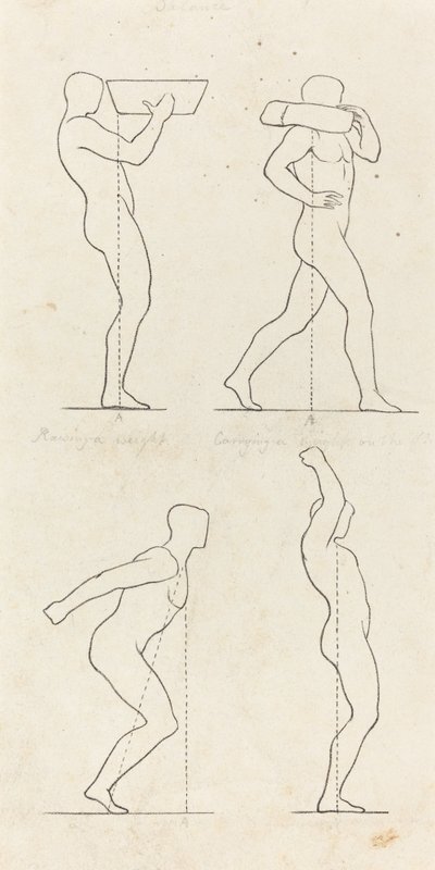 Carregando um peso; Preparando-se para saltar e descer de George Scharf after John Flaxman