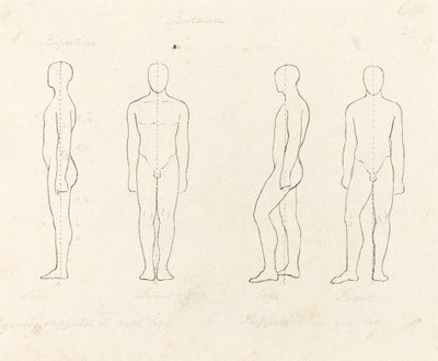 Extensão do movimento, vista frontal e lateral equilibrada, apoiada em uma perna de George Scharf after John Flaxman