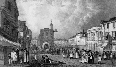 High Street, Maidstone, um dia de mercado, gravado por S. Lacey, publicado em 1832 de George Shepherd