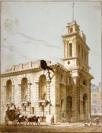 Vista noroeste da Igreja de St Mary Woolnoth, cidade de Londres, 1812 de George Shepherd