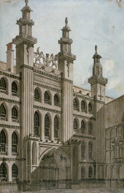 Vista sudoeste da frente do Guildhall, City of London, 1810 de George Shepherd