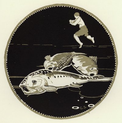 Ele viu quatro peixes grandes deitados sobre o gelo (cor litho) de George Sheringham
