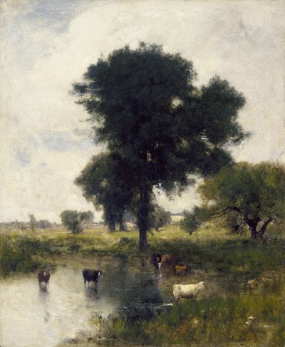 Gado na piscina (uma paisagem de verão), 1880 de George Snr. Inness