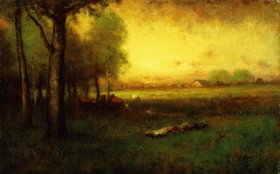 Vacas pastando ao pôr do sol, de George Snr. Inness