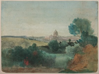São Peters visto do Campagna, c.1850 (wc sobre lápis no papel) de George Snr. Inness