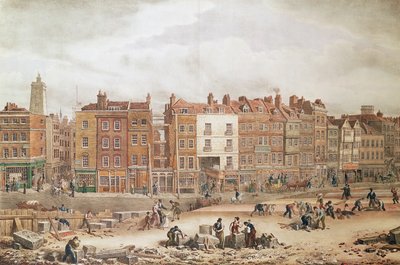 Uma vista da High Street Southwark sendo a antiga estrada (gravura de cor) de George Snr Scharf