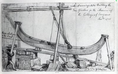 Movendo as vigas de ferro usadas para construir o Museu Hunterian no Royal College of Surgeons, 1835 de George Snr Scharf