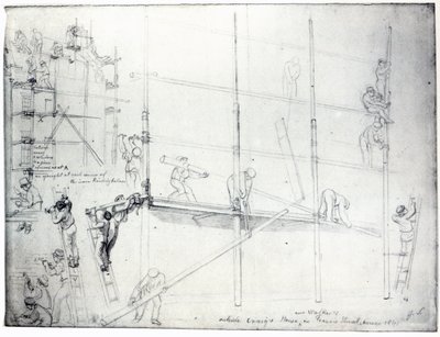Colocando Andaimes do lado de fora da Casa de Craig, Francis Street, Londres, 1841 de George Snr Scharf