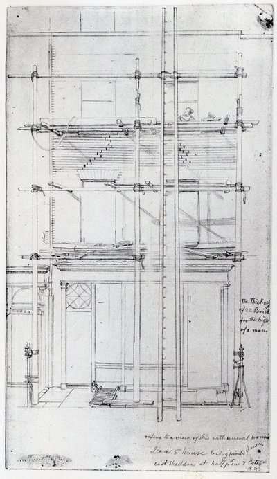 O exterior da casa de Issac sendo pintado, 1843 de George Snr Scharf