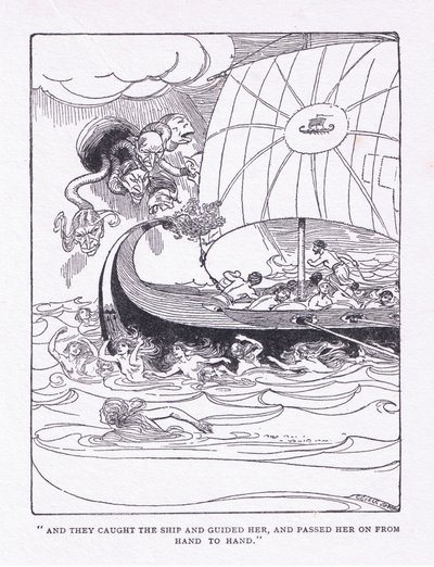 E eles apanharam o navio e guiaram-na, e passaram-na de mão em mão, de The Heroes publicado por George Allen e Unwin 1929 (litho) de George Soper