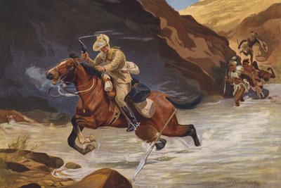 Despachante a ser atacado por guerreiros africanos (cor litho) de George Soper