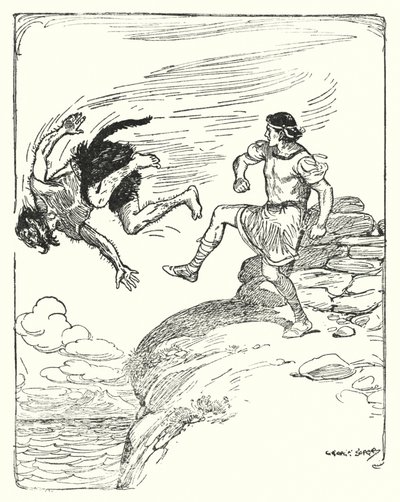 Estes: "Ele chutou-o sobre o penhasco para o mar" (litho) de George Soper