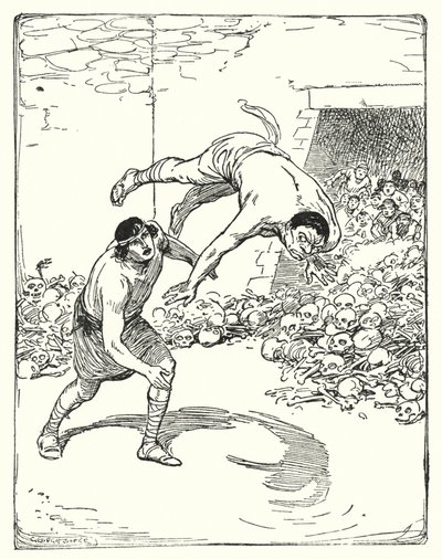 Estes: "Theseus lançou-o mesmo por cima do ombro dele no chão" (litho) de George Soper