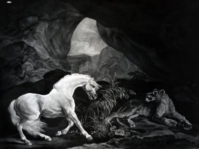 Um cavalo assustado por uma leoa, gravada por Benjamin Green, 1774 de George Stubbs
