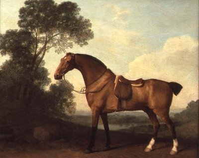 Um Caçador de Baía Saddled em uma Paisagem com um Lago Além de George Stubbs