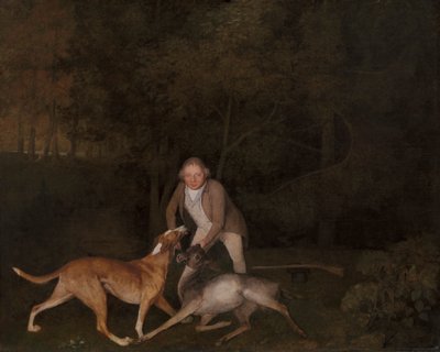 Freeman, o guarda de caça do Conde de Clarendon, com uma corça e um cão de caça moribundo de George Stubbs