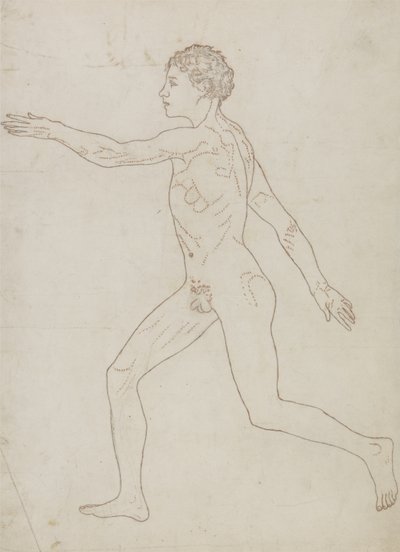 Estudo da figura humana, vista lateral, de &39;Uma exposição anatômica comparativa da estrutura do corpo humano com a de um tigre e uma ave comum&39;, c.1795-1806 (grafite sobre papel) de George Stubbs