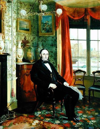 Retrato de Henry Thomas Lambert Sentado em seu Estudo com uma Vista do Tamisa Além (óleo sobre tela) de George Townsend Cole