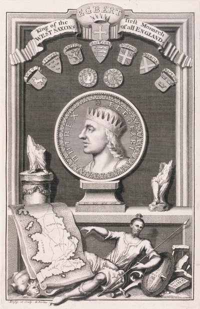 Egbert (d.839) Rei dos Saxões do Oeste, Primeiro Monarca de toda a Inglaterra, gravado pelo artista (gravura) de George Vertue