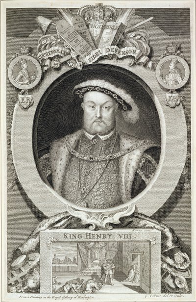 Henrique VIII (1491-1547), depois de uma pintura na Galeria Real de Kensington de George Vertue
