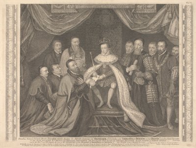 O Rei Eduardo VI apresenta a Carta de Noivado a Sir George Barnes de George Vertue