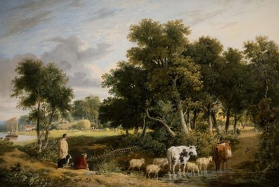 Paisagem - Gado atravessando um riacho, 1831. de George Vincent