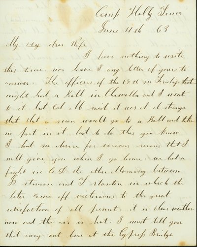 Carta de George Wyckoff, Camp Holly, Tennessee, a Josephine, 11 de junho de 1863 de George W. Wyckoff