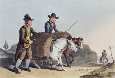 Fabricantes de tecidos levando panos para o mercado, de &39;Costume of Yorkshire&39; gravado por Robert Havell (1769-1832) 1814 de George Walker