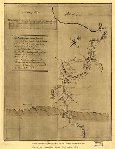 Mapa de George Washington, que acompanha o seu "diário para o Ohio", 1754. LOC 99446116 de George Washington