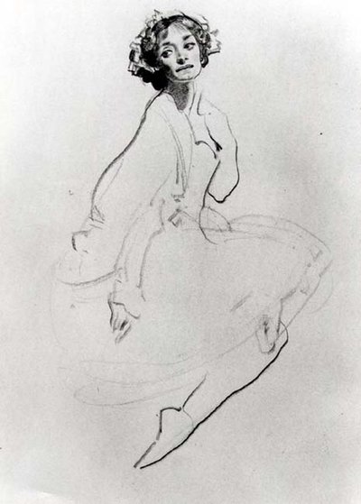 Estudo de um Bailarino, c. 1911 (giz sobre papel) (foto a p/b) de George Washington Lambert