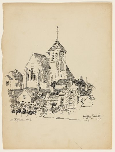Igreja em Montigny-Sur-Loing, França, esboço de viagem de George Washington Maher