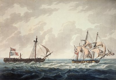 O Sloop de Sua Majestade, Bonne Citoyenne, levando a fragata francesa La Furieuse, a reboque, após a ação de 6 de julho de 1809, gravada por R und D Havell, publicada por Robert Cribb em 1810 de George Webster