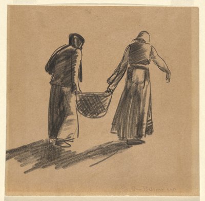 Mulher com Cesto, e folha de rosto com instruções de impressão de George Wesley Bellows