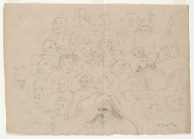 Sem título - Numerosos esboços de retratos, desenhados de forma aproximada, de homens, mulheres e crianças (lápis sobre papel) de George Whiting Flagg