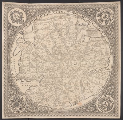 Mapa de Postroads nas proximidades de Londres de George Willdey