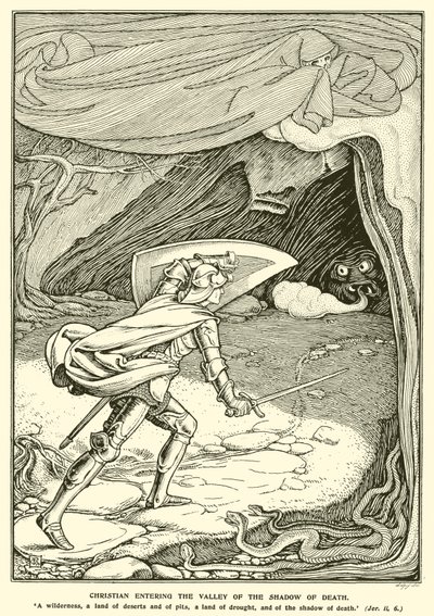 Christian Entering the Valley of the Shadow of Death (gravura) de George Woolliscroft Rhead