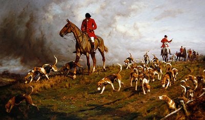 Caçadores e cães de caça que vão desenhar (óleo sobre tela) de George Wright