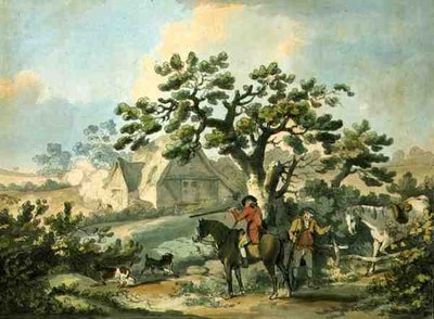 Partridge Shooting, gravado por Thomas Rowlandson (1756-1827), pub. por J. Harris, 1789 (gravura colorida) (veja também 125724, 125726-27) de George after Morland