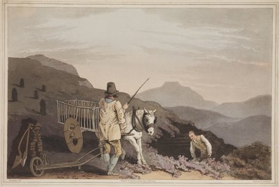 O carrinho de turfa, do traje de Yorkshire, gravado por Robert Havell, 1814 (aquatint colorido à mão) de George after Walker