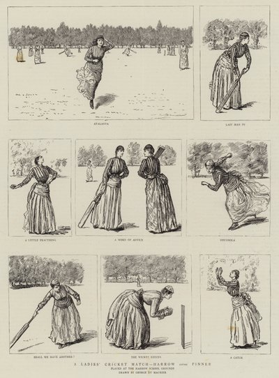 Um jogo de críquete feminino, Harrow versus Pinner de George du Maurier