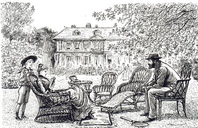 Uma gravura representando móveis típicos de trabalho em vime. Ilustrado por George du Maurier (1834-1896), cartoonista e autor franco-britânico de George du Maurier