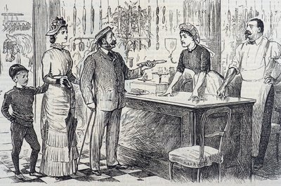 Comentário de banda desenhada sobre a compreensão instável do sistema métrico por parte do inglês médio de George du Maurier