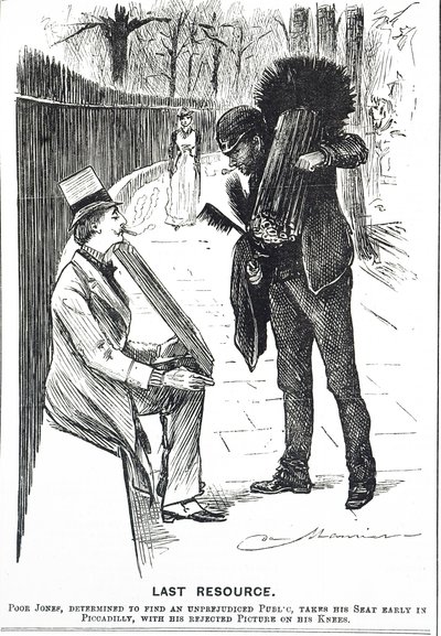 Desenho animado representando um limpa-chaminés e as suas escovas de George du Maurier