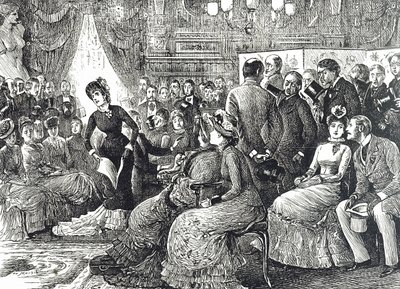 Desenho animado representando um concerto típico de sala de estar de George du Maurier
