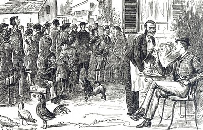 Desenho animado que retrata os primeiros dias da visita guiada de Thomas Cook de George du Maurier