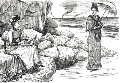 Desenho animado retratando mulheres com óculos de pince-nez de George du Maurier