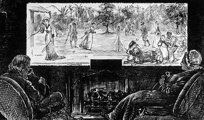 George du Maurier retratando a sua visão da aplicação do telescópio Edison de George du Maurier
