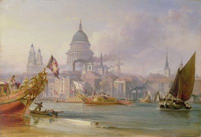 A View of the Thames from the Thames, c.1830-40 (óleo sobre tela) de George the Elder Chambers