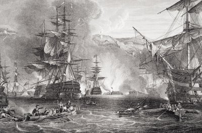 O Bombardeio de Argel, 27 de agosto de 1816, de "Ilustrações da História Escocesa e Inglesa", Volume II (gravura) de George the Elder Chambers